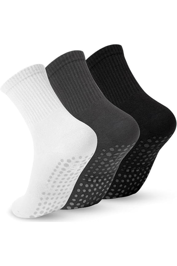 3 Pairs Non-Slip Grippy Yoga Socks for Women - Cotton Blend Pilates Socks with Arch Support & Sticky Soles - for Workout, Barre, Studio and Home Use