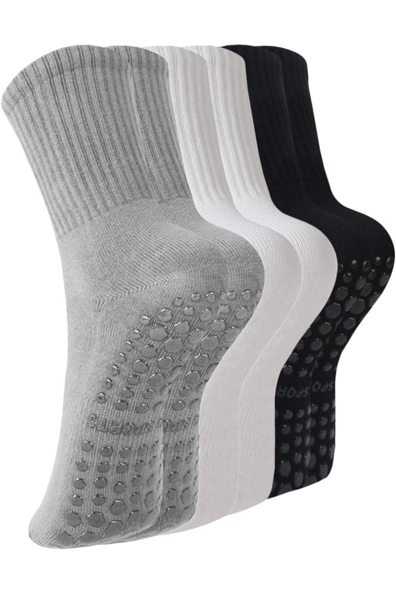 3 Pairs Non Slip Pilates Socks with Grips for Women Comfy Yoga, Ballet Barre & Hospital Socks for Confident Workouts and Cozy Support