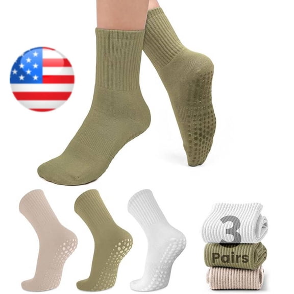 3 Pairs Non-Slip Pilates Socks with Silicone Grips - Breathable Cotton Yoga Socks for Women, Gift for Barre, Pregnancy & Hospital Recovery