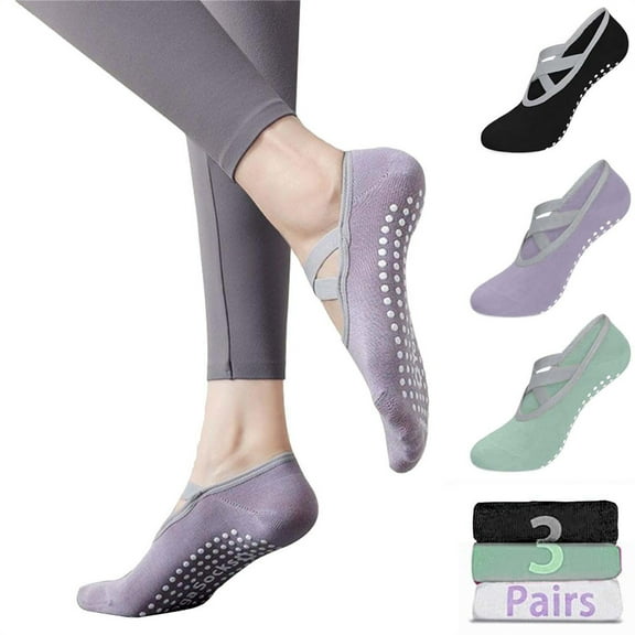 3 Pairs Non Slip Yoga Socks for Women - Grip Pilates Socks with Open Toe for Barre, Ballet, Dance