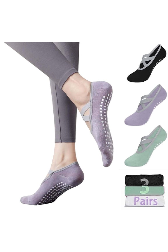 3 Pairs Non Slip Yoga Socks for Women - Grip Pilates Socks with Open Toe for Barre, Ballet, Dance