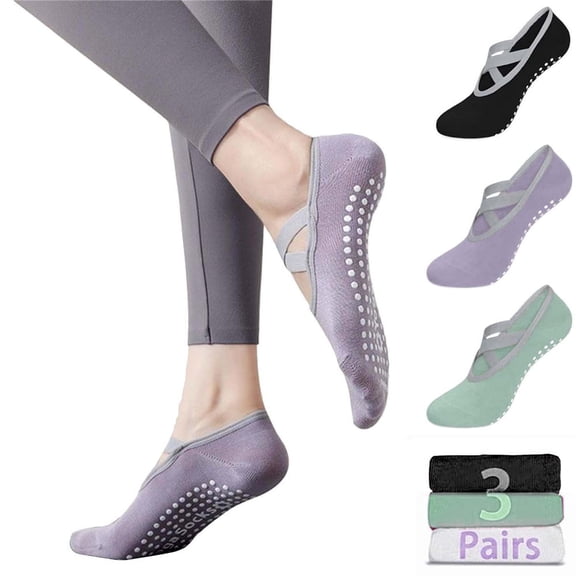3 Pairs Non Slip Yoga Socks for Women - Grip Pilates Socks with Open Toe for Barre, Ballet, Dance