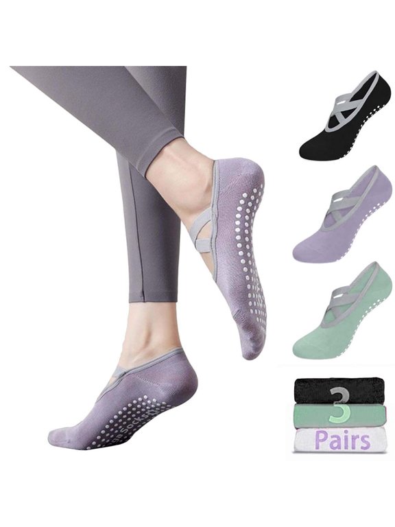 3 Pairs Non Slip Yoga Socks for Women - Grip Pilates Socks with Open Toe for Barre, Ballet, Dance