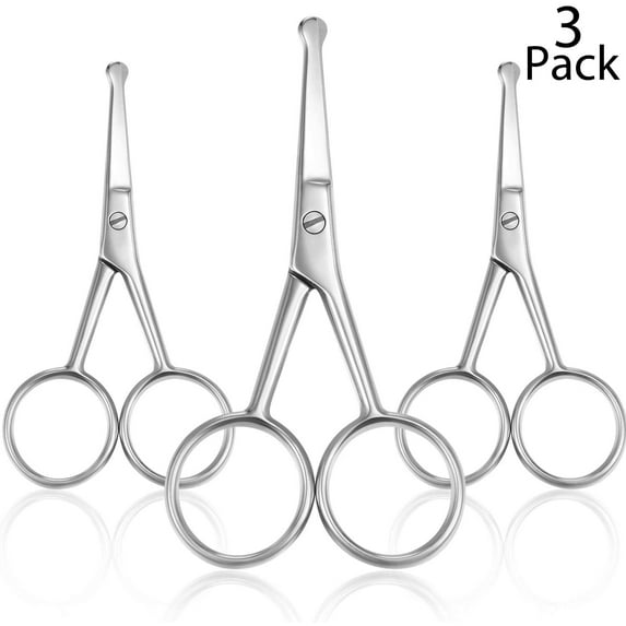 3 Pairs Nose Hair Scissors Rounded Tip Scissors Facial Hair Scissors Stainless Steel Blunt Tip Scissor for Eyebrows, Nose, Moustache, Beard, Grooming