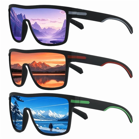 3 Pairs One-Piece Polarized Glasses for Men UV400 Sports Spectacles Outdoor Cycling Windproof Goggles Women Sunglasses for Driving Running Climbing