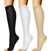 ZDWQFA 3 Pairs Open Toe Compression Socks 15-20mmHg, Toeless Compression Socks Women