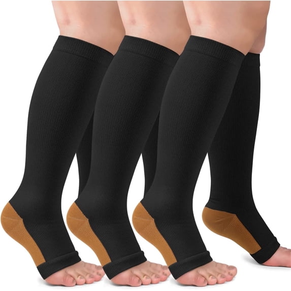 3 Pairs Open Toe Compression Socks for Women & Men Circulation 15-20 mmHg - Better Blood Flow, Swelling , Best Support for Medical, Running, Nursing