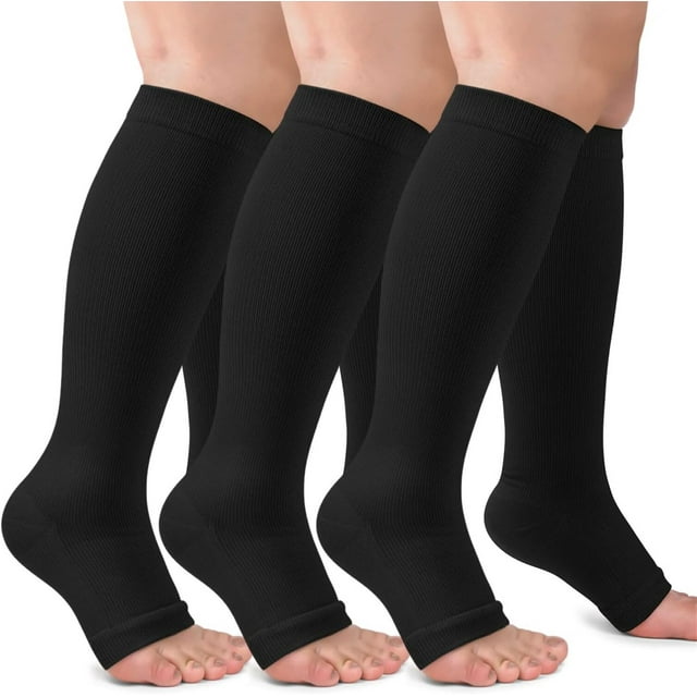 3 Pairs Open Toe Compression Socks for Women & Men Circulation 15-20 ...