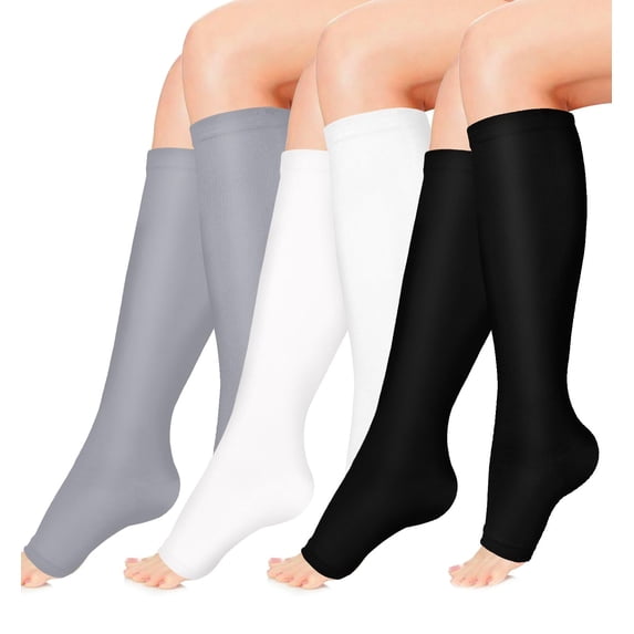 3 Pairs Open Toe Copper Compression Socks for Women & Men Circulation 15-20 mmHg - Better Blood Flow, Swelling , Best Support for Medical, Running, Nursing