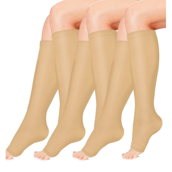 3 Pairs Open Toe Copper Compression Socks for Women & Men Circulation 15-20 mmHg - Better Blood Flow, Swelling , Best Support for Medical, Running, Nursing