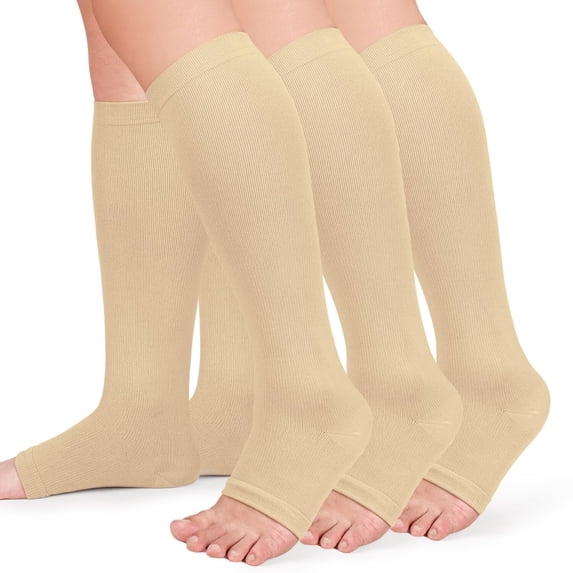 3 Pairs Open Toe Copper Compression Socks for Women & Men Circulation 15-20 mmhg - Better Blood Flow, Swelling, Best Support for Medical, Running, Nursing