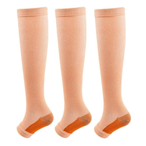 3 Pairs Open Toe Medical Sport Compression Socks - 15-20mmhg Graduated Knee-High Support for Men & Women, Ideal for Soccer, Running, and Nurses