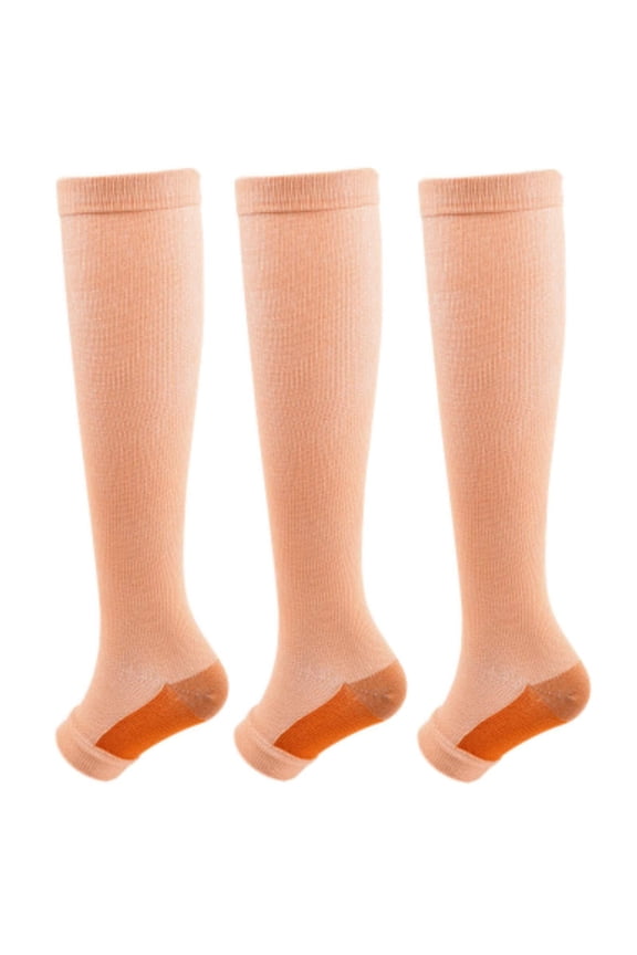 3 Pairs Open Toe Medical Sport Compression Socks - 15-20mmhg Graduated Knee-High Support for Men & Women, Ideal for Soccer, Running, and Nurses