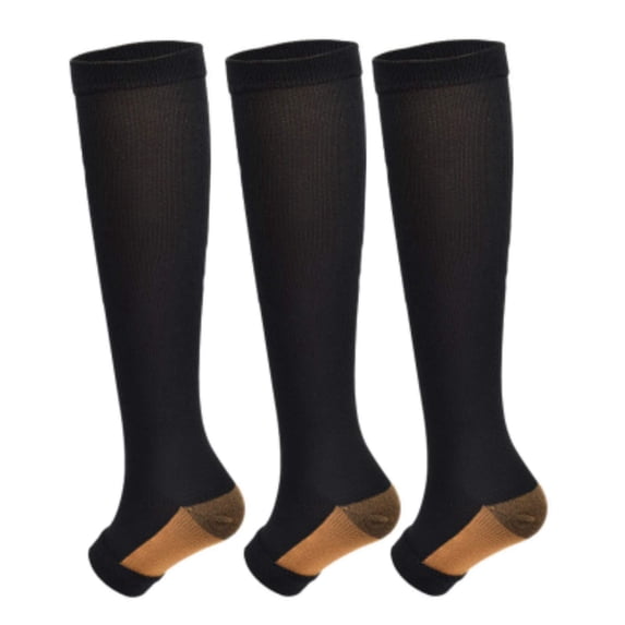3 Pairs Open Toe Medical Sport Compression Socks - 15-20mmhg Graduated Knee-High Support for Men & Women, Ideal for Soccer, Running, and Nurses