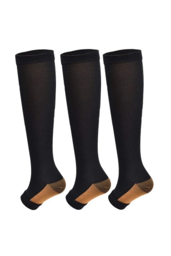 3 Pairs Open Toe Medical Sport Compression Socks - 15-20mmhg Graduated Knee-High Support for Men & Women, Ideal for Soccer, Running, and Nurses