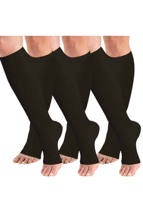 3 Pairs Open Toe Medical Sport Compression Socks - 15-20mmhg Graduated Knee-High Support for Men & Women, Ideal for Soccer, Running, and Nurses