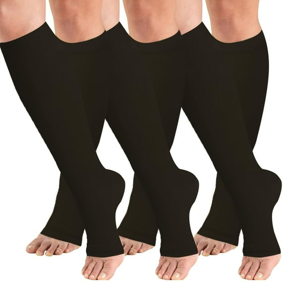 3 Pairs Open Toe Medical Sport Compression Socks - 15-20mmhg Graduated Knee-High Support for Men & Women, Ideal for Soccer, Running, and Nurses