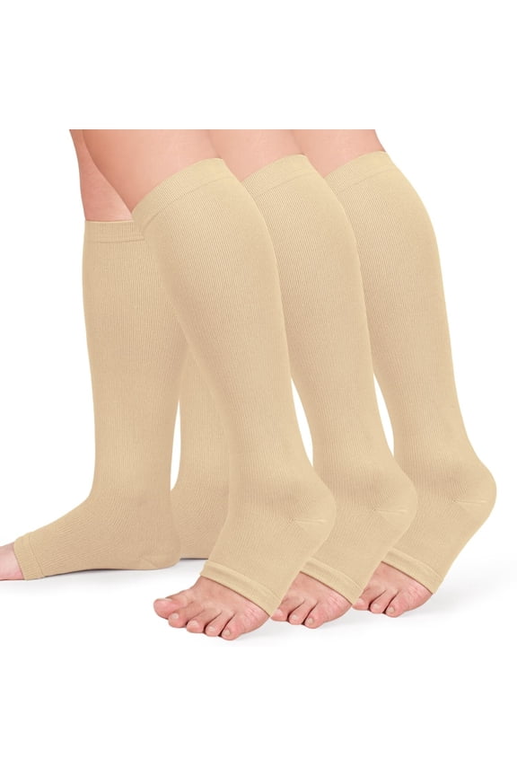 3 Pairs Open Toe Medical Sport Compression Socks - 15-20mmhg Graduated Knee-High Support for Men & Women, Ideal for Soccer, Running, and Nurses