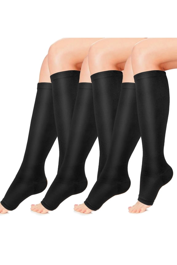 3 Pairs Open Toe Medical Sport Compression Socks - 15-20mmhg Graduated Knee-High Support for Men & Women, Ideal for Soccer, Running, and Nurses