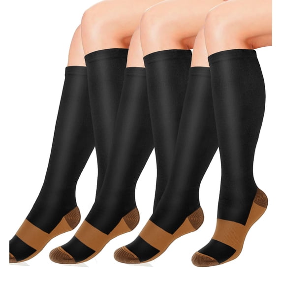 3 Pairs Open Toe Zipper Copper Compression Socks for Women & Men Circulation 15-20 mmHg - Better Blood Flow, Swelling , Best Support for Medical, Running, Nursing