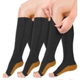 thumbnail image 1 of 3 Pairs Open Toe Zipper Medical Sport Compression Socks - 15-20mmhg Graduated Knee-High Support for Men & Women, Ideal for Soccer, Running, and Nurses, 1 of 7