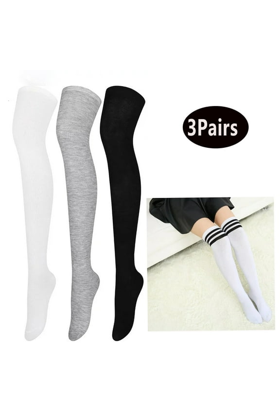3 Pairs Over Knee Thigh Socks Knee-High Warm Stocking Women Boot Sock Leg Warmer High Socks for Daily Wear, Cosplay(White,Black,Grey)