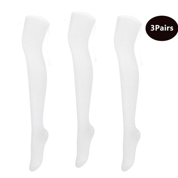 3 Pairs Over Knee Thigh Socks Knee-High Warm Stocking Women Boot Sock Leg Warmer High Socks for Daily Wear, Cosplay(White）