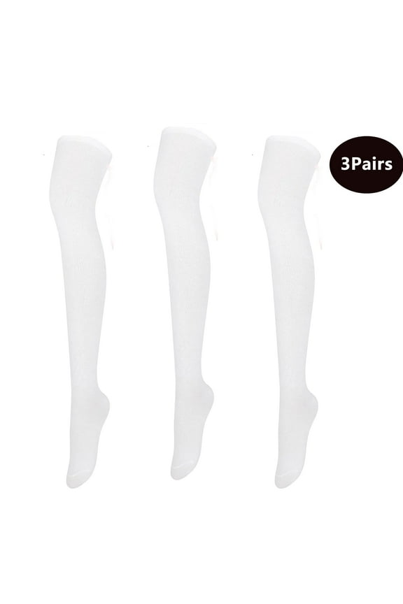 3 Pairs Over Knee Thigh Socks Knee-High Warm Stocking Women Boot Sock Leg Warmer High Socks for Daily Wear, Cosplay(White)