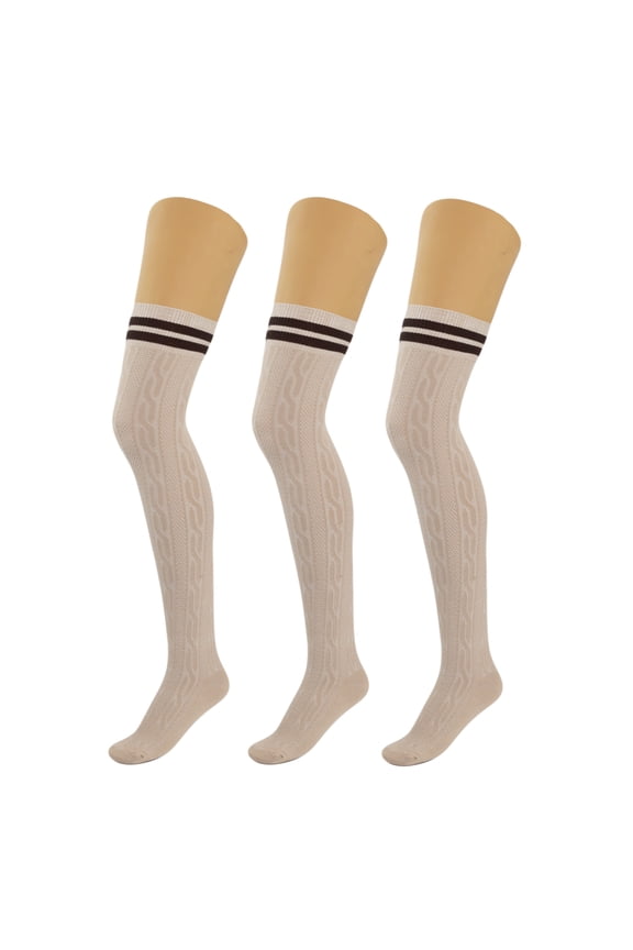 3 Pairs Over The Knee Thigh High Socks Warm Stocking Women Boot Socks - Beige