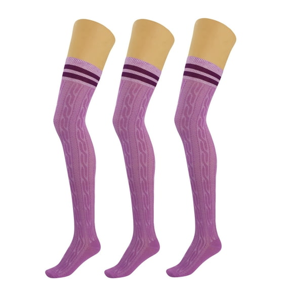 3 Pairs Over The Knee Thigh High Socks Warm Stocking Women Boot Socks - Lilac