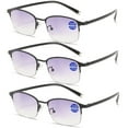 thumbnail image 1 of 3 Pairs Oversized Square Reading Glasses Metal Blue Light Blocking Readers, 1 of 3