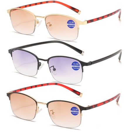 3 Pairs Oversized Square Reading Glasses Metal Blue Light Blocking Readers