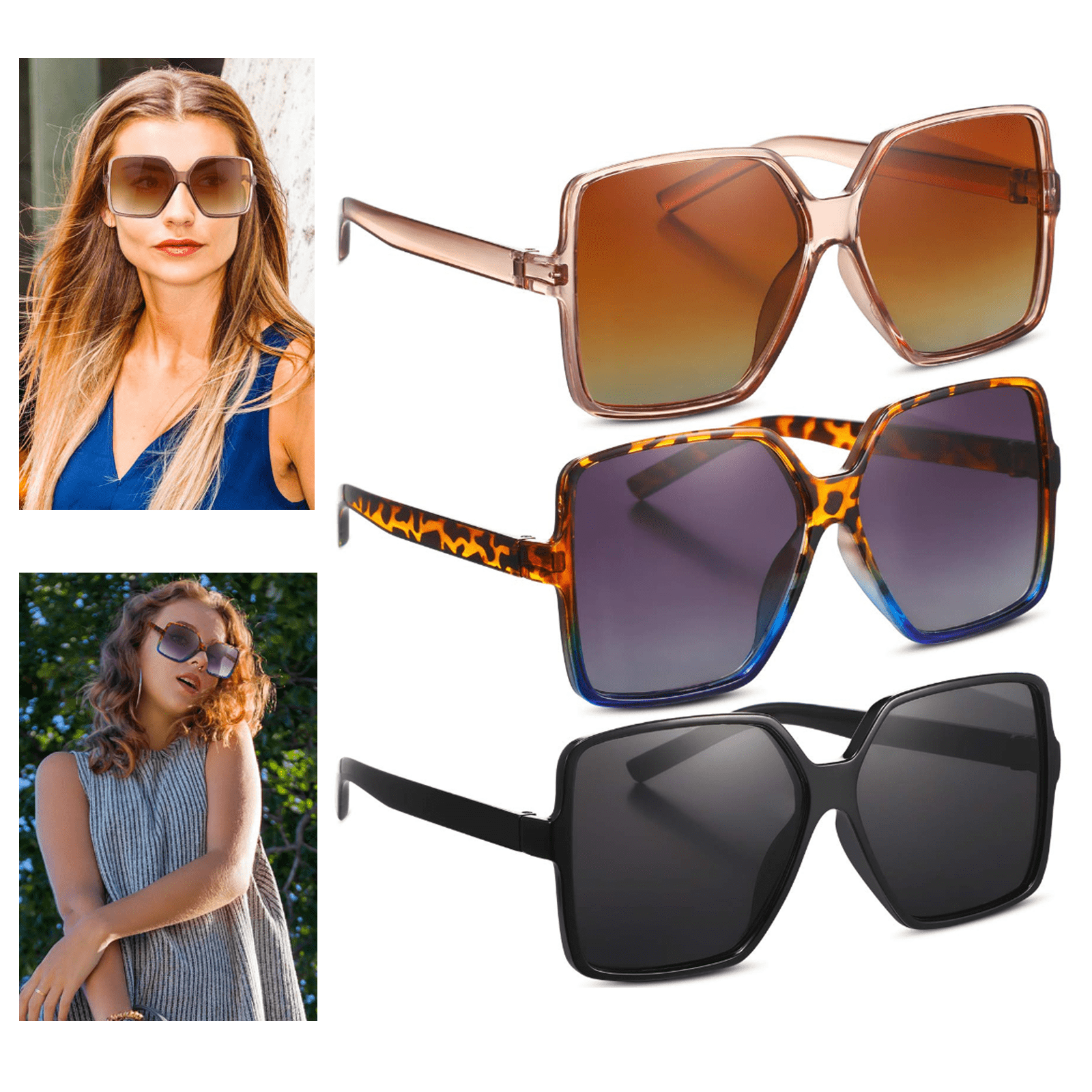 Oversized Square Sunglasses for Women Men Unisex 3 Pairs Qyvewy 3 Pairs Oversized Square Sunglasses For Women Men  main image 4