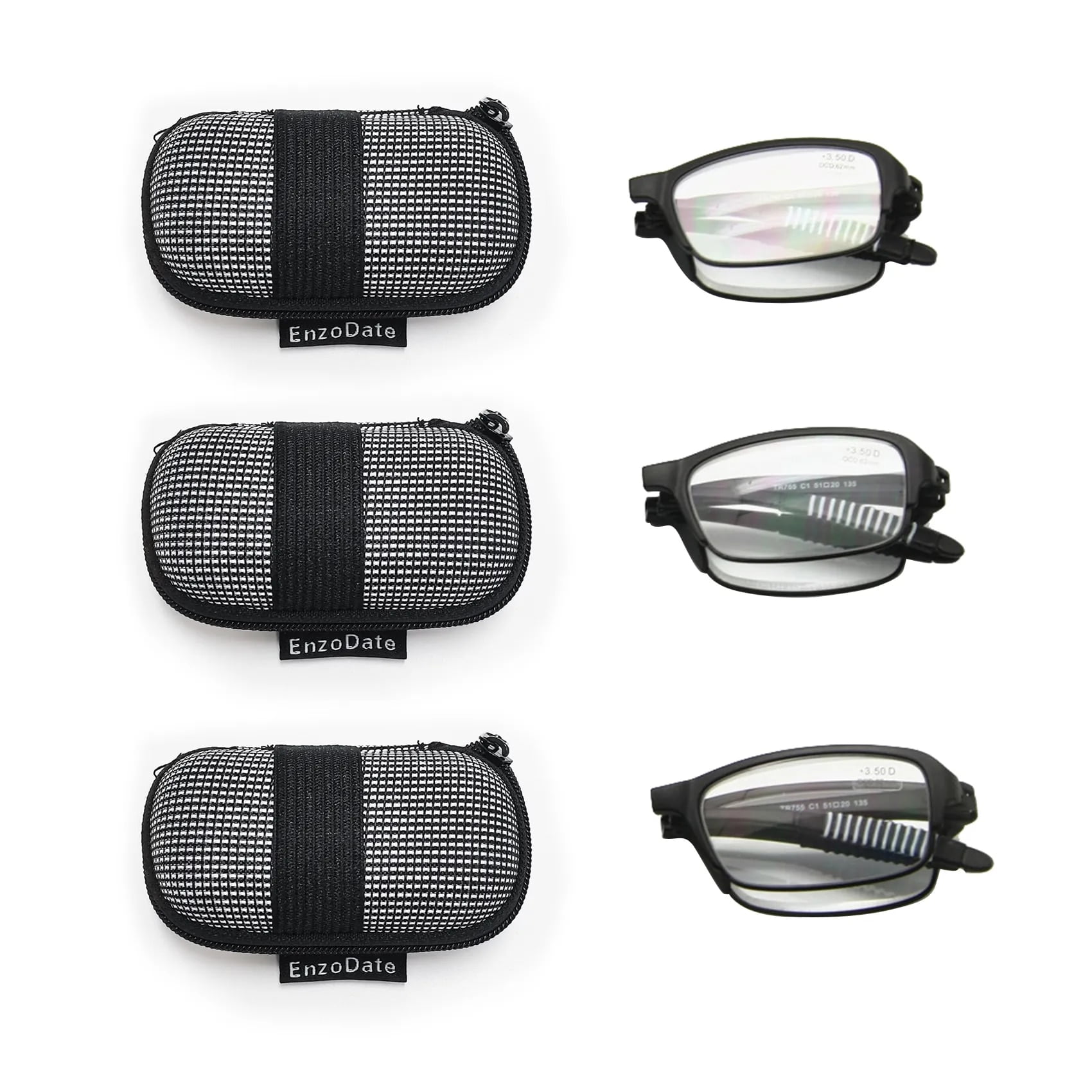 3 Pairs Pack Mini Folding Reading Glasses with Case, 1.0 to +3.5 Men