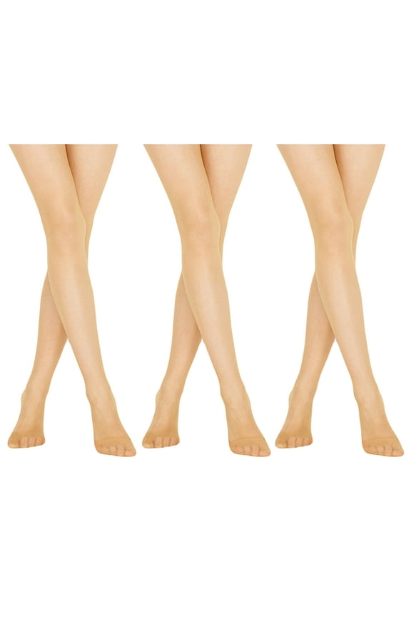 3 Pairs Pantyhose for Women Thin Sheer Tights 20 Denier (Skin - Large)