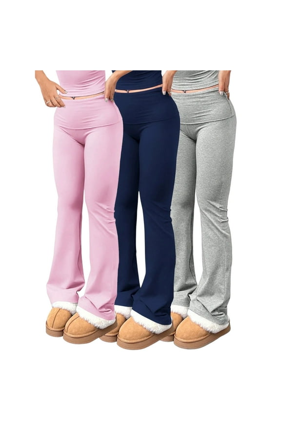 3-Pack Women’s High-Waisted Yoga Pants Set – Flared Leg, Stretch Waist, Gym & Casual, Plus Size Available