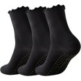 thumbnail image 1 of 3 Pairs Pilates Socks with Grips Non-slip Ruffle Yoga Socks Grip Socks for Women, 1 of 11