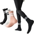 thumbnail image 1 of 3 Pairs Pilates Socks with Grips Non-slip Yoga Crew Sock Ruffle Striped Sock for Gym Hospital Sticky Slipper Socks, 1 of 7