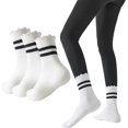 thumbnail image 1 of 3 Pairs Pilates Socks with Grips Non-slip Yoga Crew Sock Ruffle Striped Sock for Gym Hospital Sticky Slipper Socks, 1 of 7