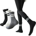 thumbnail image 1 of 3 Pairs Pilates Socks with Grips Non-slip Yoga Crew Sock Ruffle Striped Sock for Gym Hospital Sticky Slipper Socks, 1 of 7