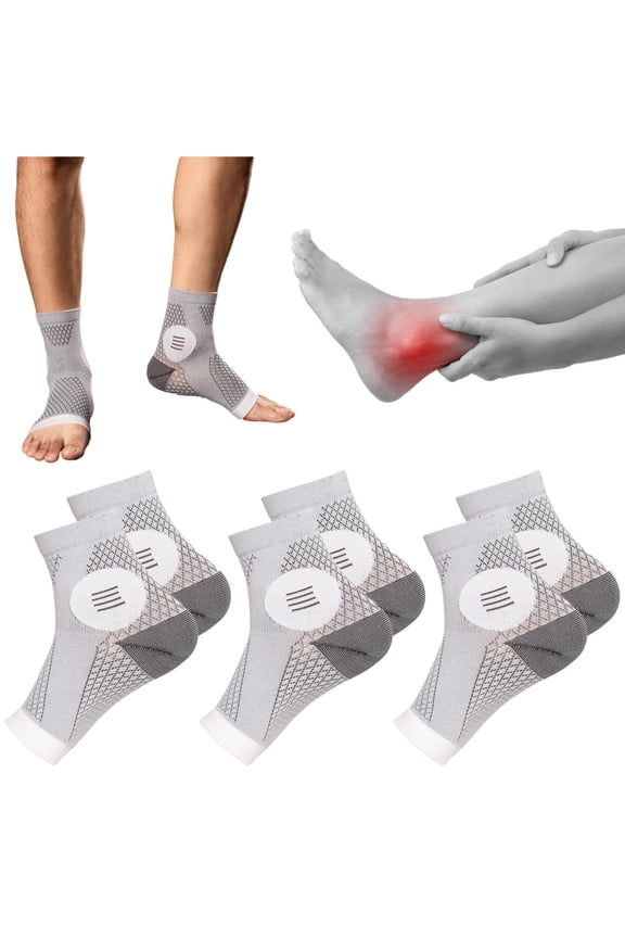 3 Pairs Plantar Fasciitis Socks Neuropathy Socks Ankle Compression Sleeve Toeless Compression Socks with Foot/Arch Support for Heel Spurs, Foot Swelling & Fatigue, Pain Relief (Gray, X-Large)