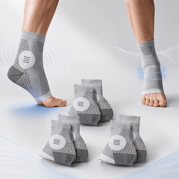 3 Pairs Plantar Fasciitis Socks Neuropathy Socks Ankle Compression Sleeve Toeless Compression Socks with Foot/Arch Support for Heel Spurs, Foot Swelling & Fatigue, Pain Relief (Gray, X-Large)