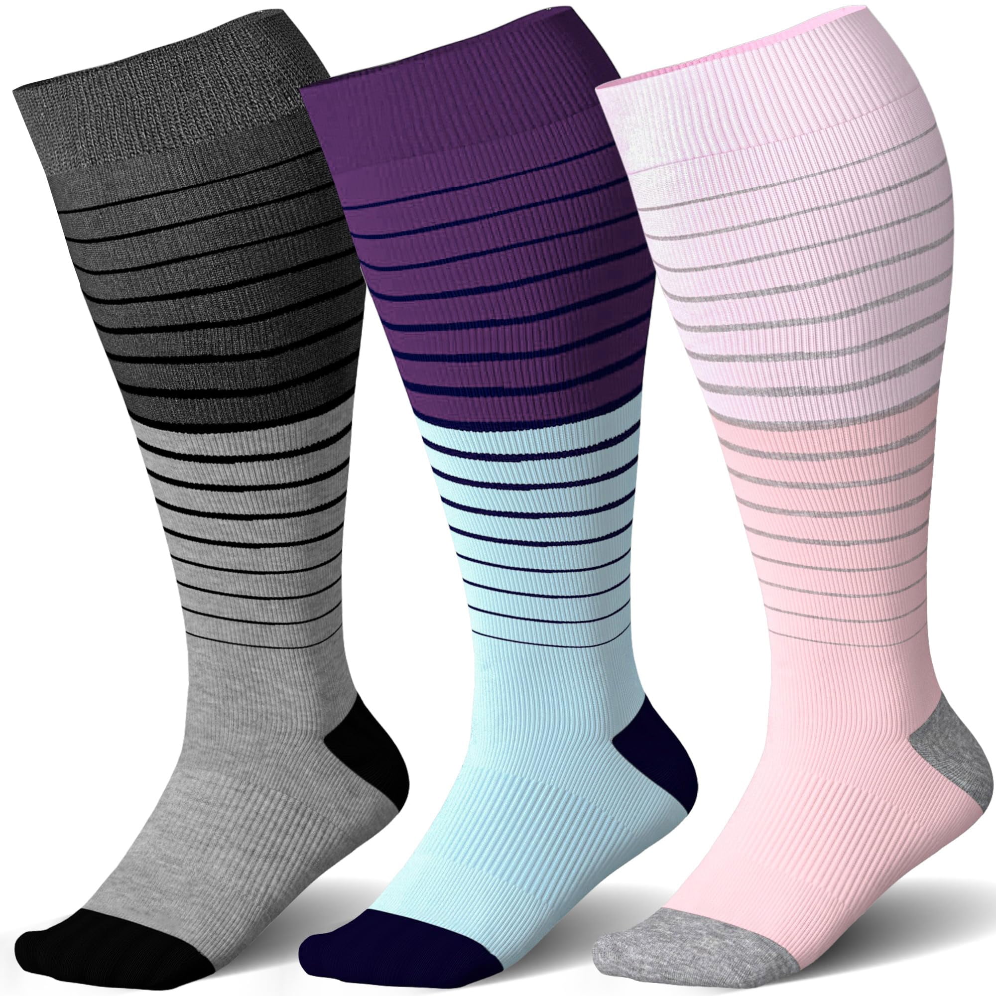 3 Pairs Plus Size Compression Socks For Men & Women 15-20 Mmhg ...