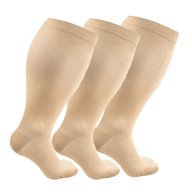 3 Pairs Plus Size Compression Socks Wide Calf Support Sock for Women ...