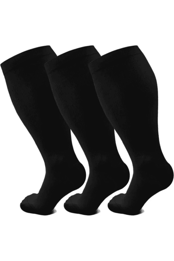 3 Pairs Plus Size Compression Socks Wide Calf for Women and Men 20-30 mmHg Plus Size Knee High Support Stockings for Running ,Travel(4XL)