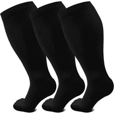 3 Pairs Plus Size Compression Socks Wide Calf for Women and Men 20-30 mmHg Plus Size Knee High Support Stockings for Circulation Support Recover ,Medical,Nurses ,Running ,Travel(XXL)