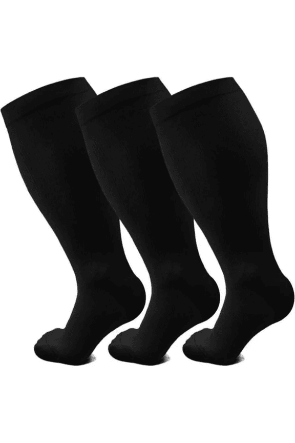 3 Pairs Plus Size Compression Socks Wide Calf for Women and Men 20-30 mmHg Plus Size Knee High Support Stockings for Running ,Travel(3XL)