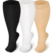 BKHEY 3 Pairs Plus Size Compression Socks Wide Calf for Women & Men, 20-30mmHg Knee High Compression Stockings,Support Socks,（2XL）