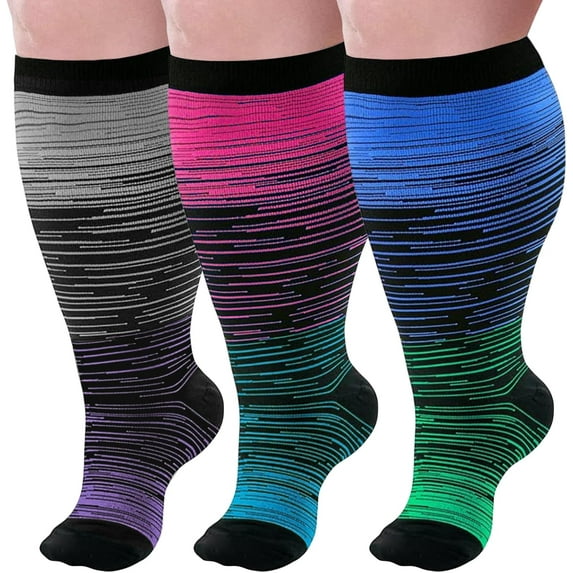 3 Pairs Plus Size Compression Socks Wide Calf for Women Men Extra Large Size Support Socks for Nurses Pregnant