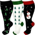 thumbnail image 1 of 3 Pairs Plus Size Compression Socks Wide Calf for Women and Men 20-30 mmHg Extra Large Size Knee High Support Stockings(2XL-4XL), 1 of 7
